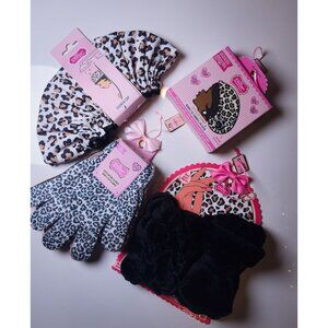 Leopard Print Shower Cap Satin Sleep Bonnet Exfoliating Gloves Set